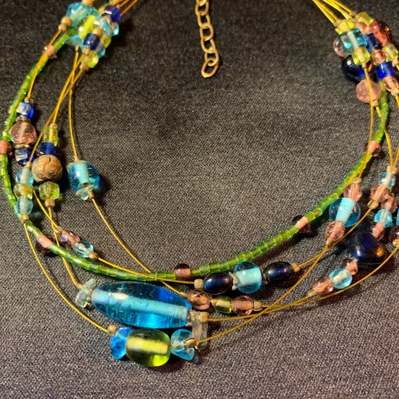 2/$20 Fashion Multistrand Glass Bead Blue Green Choker - Picture 2 of 4